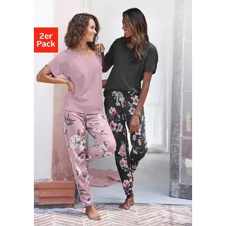 Vivance Dreams Pyjama Packung, 2 Stück, 4 tlg. mit Blumendruck, mauve, schwarz