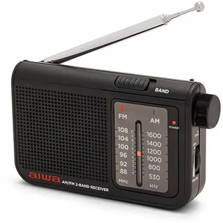 Aiwa RS-55/BK Pocket AM/FM Radio mit High Definition Aufdio, Heasphone Eingang, inklusive Metall-Stereo-Kopfhörern schwarz
