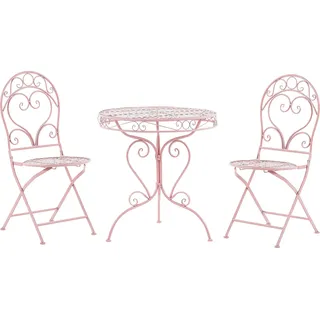 BELIANI Balkonset Rosa Eisen 3-teilig Antik-Optik Romantischer Französischer Stil Runder Tisch mit 2 Stühlen Klappbar Garten Outdoor Terrasse - Rosa