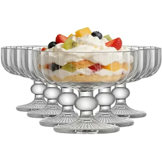 Aulivra 6er Set Eisbecher Glas 320 ml – Dessertgläser mit Fuß, klare Dessertschalen für Eis, Pudding, Trifle, Obst & Garnelencocktail