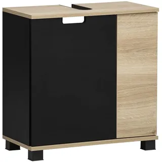 Schildmeyer Waschbeckenunterschrank Emmik 159515 schwarzmatt/weißeiche Dekor, 59,8 x 32,6 x 62,4 cm