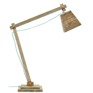 Casa Padrino Kiefernholz Tischleuchte Naturfarben 90 x 30 x H. 105 cm - Luxus Tischlampe mit aqua blauem Kabel - Beige, Kupfer, Blau