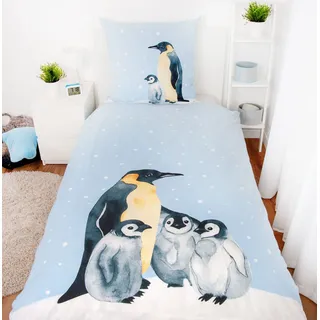 Biber Bettwäsche Set mit Pinguin 135 x 200 cm 80 x 80 cm 100% Baumwolle