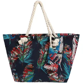 DonDon Strandtasche mit Reißverschluss, Große Strandtasche XXL, Shopper Tasche Damen - Praktische Beach bag Umhängetasche Damen Badetasche für Strand und Meer - Bunte Federn