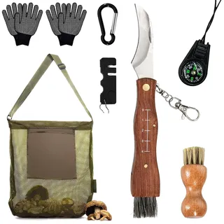 Pilzmesser mit Bürste und Lineal,Pilzmesser Set,Schwammerlmesser mit Pinsel | Pilzsammler Messer,Pilzsammeltasche,Edelstahl Schwammerlmesser mit Pilzbürste,für Pilze Sammeln Outdoor