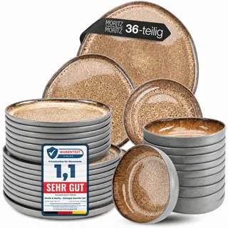 Moritz & Moritz Steingut Geschirrset 12 Personen Beige 36-Teilig - Steingut Teller Set bestehend aus 12x Dinnerteller, 12x Dessertteller, 12x Suppenteller - Serie Organic