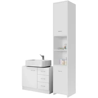 CASARIA Badmöbel-Set Neapel 2-tlg Weiß Hoch- & Unterschrank