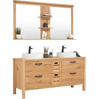 Landscape Badezimmer , Eichefarben , Holz, Glas , Eiche , furniert , 6 Schubladen , 155 cm , Griffeauswahl, Typenvielfalt , Badezimmer, Badmöbelsets & Badmöbelserien, Badmöbel-Sets