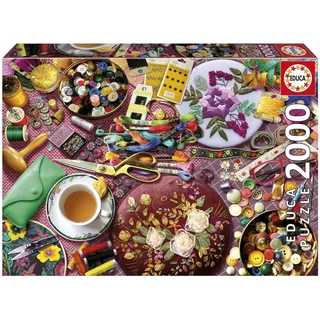 Educa - Der Nähtisch | Puzzle 2.000 Teile für Erwachsene ab 14 Jahren, Nähen Handarbeit Vintage, Inklusive Puzzle-Kleber (20263)