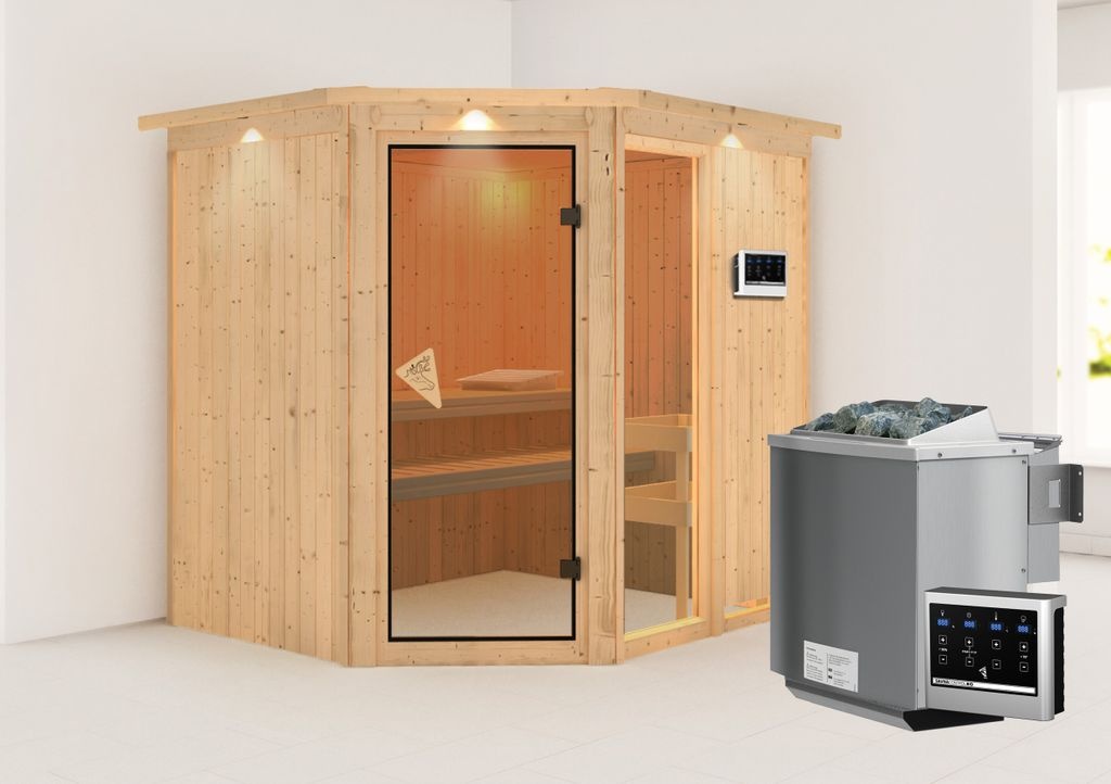 Bild von Sauna Fiona 2 mit Dachkranz + Bio Ofen 9 kW ext.