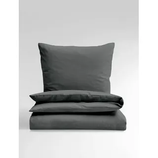 BIERBAUM Bettwäsche Biber Uni Grau 155 x 220 cm + 2 x 40 x 80 cm