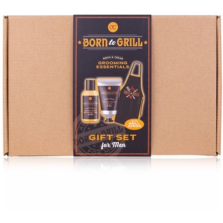 Accentra Geschenkset Men`s Collection, BORN TO GRILL für Männer, Duschgel, After-Shave, Grillschürze in Geschenkbox aus Kraftpapier