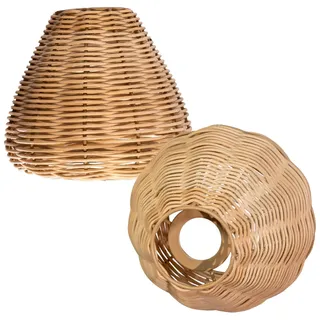 Osasy Lampenschirm, Rustikale Rattan Lampenschirme mit handgeflochtenem Schirm für Hängelampe, Rund, E27, Boho-Design, Naturfarben