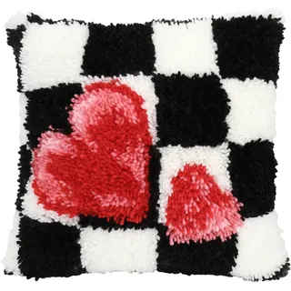 JDWBT Knüpfkissen Zum Selber Knüpfen,DIY Kissenbezug Knüpfen Schwarz Weiß Kissen Hülle Sofakissenbezug, Knüpfkissen Set für Kinder Erwachsene (Schwarz-weiße Liebe)