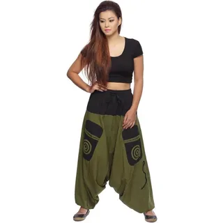 Haremshose Pumphose Aladinhose Pluderhose Yoga Goa Sarouel Baggy Aladin Freizeithose Simandra Damen, grün/schwarz L/XL - Grün, Schwarz