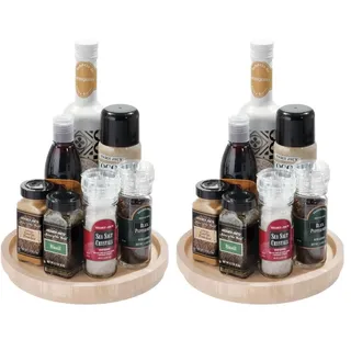 The Home Edit by iDesign 22,9cm Lazy Susan Drehteller mit erhöhtem Rand, natürliches Paulownia Holz (Packung mit 2)