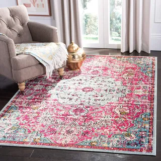 SAFAVIEH Boho Teppich für Wohnzimmer, Esszimmer, Schlafzimmer - Madison Collection, Kurzer Flor, Fuchsia und Blaugrün, 120 x 120 cm