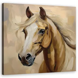 Feeby Wandbild gemalte tiere pferd , Braun , Textil , Tiere , Rechteckig , 50x50 cm , Bilder & Rahmen, Bilder, Leinwandbilder
