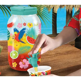 FIESTAS GUIRCA | Tropical Hawaii Getränkespender (4L) – Erfrischung mit Urlaubsflair für jede Sommerparty – Wiederverwendbarer bunter Spender Sommer Tischdeko - Trinkbehälter Für Cocktails