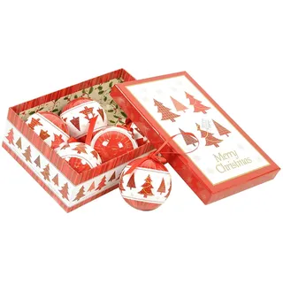 Dmora - Box 6 Weihnachtskugeln, gemusterte Baum Ornamente, Set Sortiment Weihnachtskugeln, Box Weihnachtsbaum Set, Durchmesser 7,5cm, Farbe Weiß und Rot