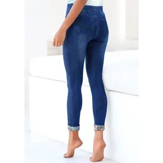 Jeansleggings BUFFALO, Damen, Gr. 32, N-Gr, blau (blu denim 1670), Web, Obermaterial: 60% Viskose, 35% Polyester, 5% Elasthan, Strukturmuster, bedruckt, figurbetont lang, Jeans Jeansleggings, in Denim-Look mit bunten Umschlagbündchen, Jeggings, Topseller