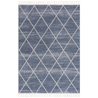 Carpet City Teppich »Art 2646« rechteckig 7 mm Höhe Läufer, Kurzflor, mit Kettfäden, Rauten-Optik, Fransen, blau