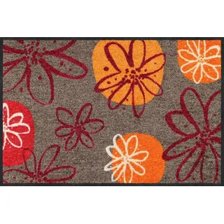 Erwin Müller Fußmatte Koblenz, Schmutzfangmatte, Fußabtreter rutschhemmend, Blumenmotiv braun/rot Größe 40x60 cm - robust, langlebig, pflegeleicht, für Fußbodenheizung geeignet