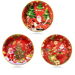 KEELYY Weihnachtsteller 3er-Set, 28.5cm Ø Teller für Weihnachten, Nikolaus, Advent, Wiederverwendbare Snackteller Dekoteller mit weihnachtlichen Motiven, Tischdekoration für Weihnachten