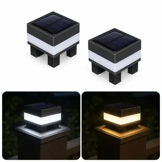 UKCOCO 2 Stk Solar Pfostenleuchten Outdoor - IP55 Wasserdicht Zaunlampen für 6.5x6.5cm Pfosten, Led Solarleuchten für Garten & Terrasse, Kaltweiß/Warmweiß