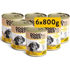 Dogs'n Tiger – “Fein gemacht” Premium Nassfutter für Welpen – Rezeptur mit 67% Fleischanteil + Leinsamenöl + Kräuter – ohne Zucker, Getreide & künstliche Aromen (Huhn mit Süßkartoffel | 6 x 800 g)