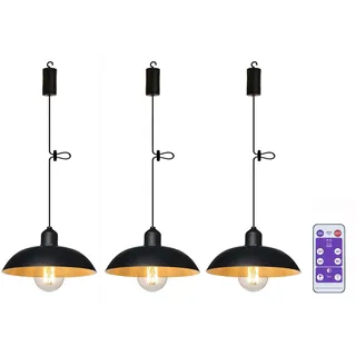 YIKEGE LICHT 3x Industrie Hängelampe mit Batterie Fernbedienung Akku Hängeleuchte Deckenlampe ohne Strom Batteriebetriebene Laternen Lampions für Pavillon Garten Balkon Weihnachten Deko Geschenk