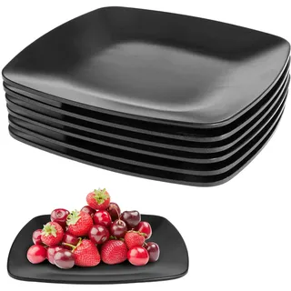 6 Stück Eckig Dessertteller, 16.5 X 16.5 X 1.5 cm Servierteller Schwarz Speiseteller, Schwarz Matt Eckiger Cemfabig Servierplatte, Vorspeisen Picknickteller, für Fleisch, Sushi, Snacks und Salate