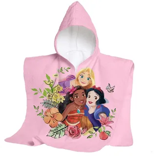 HERMET hermet, Disney, Prinzessinnen, Strandtuch mit Kapuze, Maxi-Poncho für Kinder, 60 x 60 cm, Badetuch für Strand oder Pool, 100% weiche Baumwolle