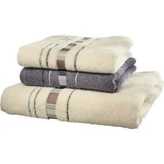 Erwin Müller Frottier Handtuch-Set, Frottier-Set - Achern Natur/grau Größe - beidseitige Schlaufen, 100% Baumwolle, 500g/m2