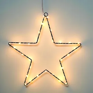 Spetebo Metall Weihnachtsstern Silhouette 30 cm zum Hängen schwarz für Außen mit Timer - 30 LED - Stern Fensterbild warm weiß beleuchtet batteriebetrieben - Weihnachten Advent Wandbild Deko Leuchte