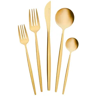 KARACA Orion Matte Gold 30 Teilge Besteck für 6 Personen Besteck Messer, Gabeln, Löffel, Kuchengabeln, Edelstahl, Essbesteck Tafelbesteck Set Gesund und Hygienisch,Modernes Design