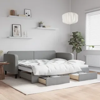 Tagesbett Ausziehbar mit Schubladen Hellgrau 90x200 cm Stoff - Grau