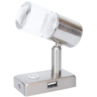 lighteu, 12V 2W A2 USB Decken- / Wandstrahler, Nickel-Finish, Nachttischlampe, Leseleuchte drehen und schwenken mit Touch-Schalter Dimmbares warmes weißes/blaues Licht für Yacht, Caravan, RV