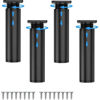 Kolamom 4er Set Höhenverstellbare Möbelfüße aus PVC, 15-17cm, Rund, Schwarz, Belastbar bis 200kg, Universelle Möbelbeine für Sofa, Couchtisch, TV-Schrank und Badezimmerschrank