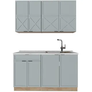 Vicco Singleküche Fame-Line Hellblau-grau/Goldkraft Eiche 140 cm, AP Marmor , Holzwerkstoff , Küchenblock,Rechteckig , 140x81.6x60 cm , Küchen, Küchenzeilen & Küchenblöcke, Küchenzeilen, Küchenzeilen ohne Geräte