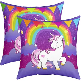 Mädchen Einhorn Kissenbezüge 55x55, Kawaii Niedliches Einhorn Druck Wurfkissen for Kinder Jungen Kinder, Cartoon Pferde Kissenbezüge Kinder Galaxy Stars Magisches Einhorn Tier Kopfkissenbezüge, Lila