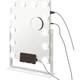 Homcom Hollywood Spiegel mit Beleuchtung, Schminkspiegel mit 12 LED Licht, 3 Lichtfarben , Weiß , Glas , 8.5x45.5x36.5 cm , Spiegel, Schminkspiegel