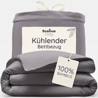 Bambaw Bettbezug 155x220 Bambus, nachhaltige 100% Bambus Bettwäsche, Bettbezug kühlend Sommer, hautfreundliche Anti Milben Allergiker-Bettwäsche (Dunkelgrau)