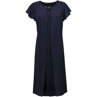 Abendkleid GOLDNER "Kurzgröße Etuikleid mit Chiffonüberwurf", Damen, Gr. 25, K-Gr, blau (marine), Obermaterial: 96% Polyester PES. 4% Elasthan EL., festlich, figurumspielend, U-Boot-Ausschnitt, Halbarm, Kleider Abendkleid, Chiffon