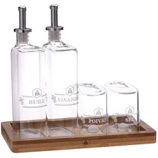 LAGUIOLE - 426849 Vinaigrette-Set mit 4 Glasstücken: Ölkruzifix, Essig, Salz- und Pfefferstreuer und ein Tablett
