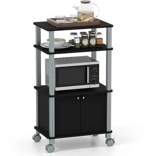 COSTWAY Küchenregal für Mikrowelle, Mikrowellenregal auf Rollen, Standregal Küche, Küchenwagen Beistellwagen Haushaltsregal schwarz - Schwarz