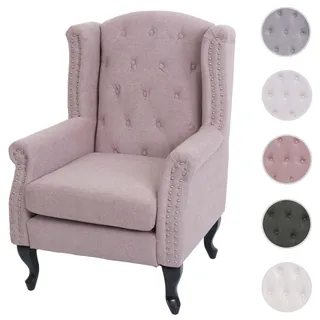 Sessel Chesterfield, Relaxsessel Clubsessel Ohrensessel, wasserabweisend Stoff/Textil ~ hellrosa ohn