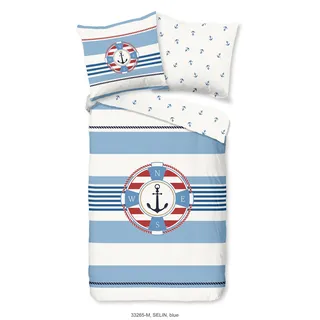 Duvet cover Pure 200x200 + 2* 80x80 cm - maritime with buoy - Blau