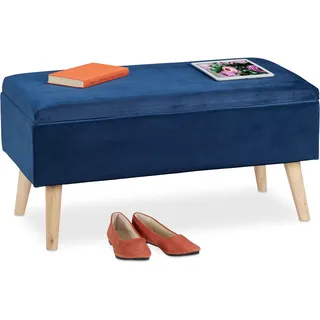 Relaxdays Truhenbank Samt Dunkelblau 41 x 80 x 40 cm