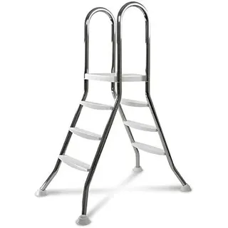 IDEAL Hochbeckenleiter 3/3-stufig V2A 1.4301 - Edelstahl Poolleiter mit Plattform - Für Beckenhöhe 0,90 bis 1,00 m - ? 42 mm Holm - 2 x 3 ABS Stufen - Bis 120 kg - Silber